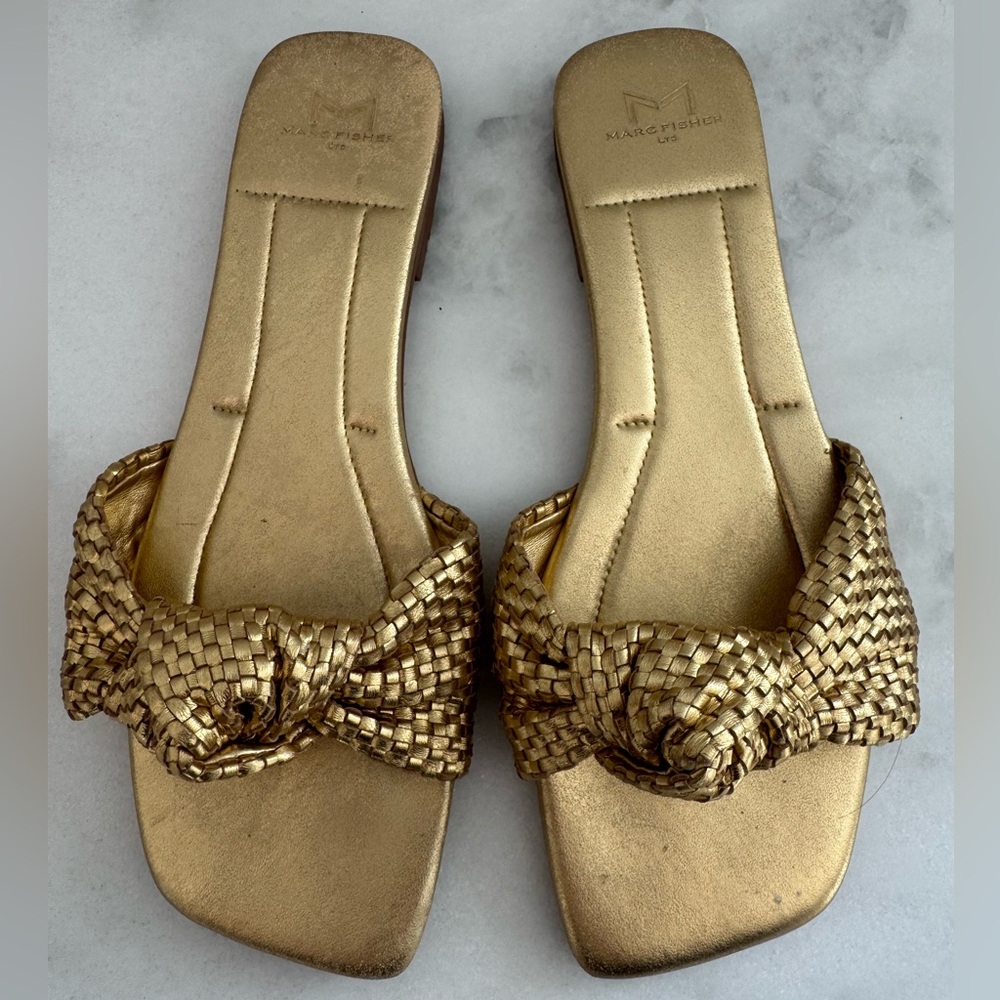 Marc Fisher Gold Woven Sandals Size 8 - Picture 2 of 7